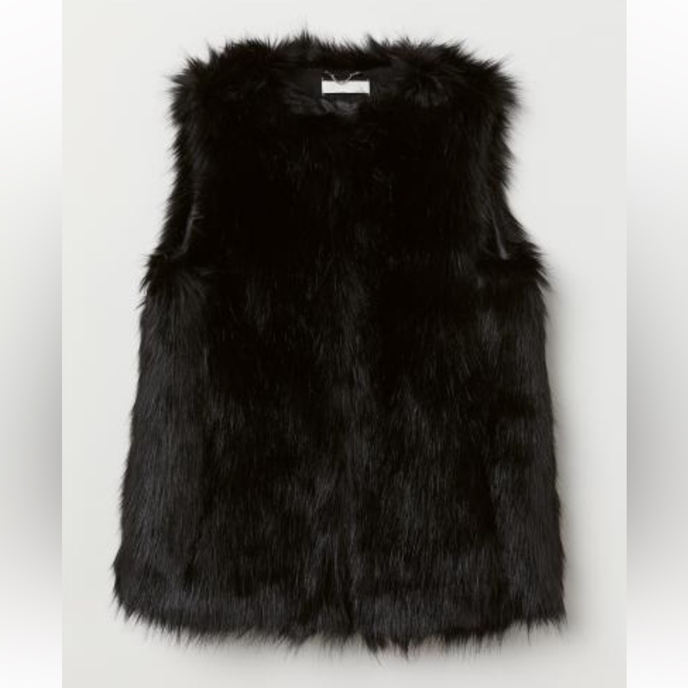H&M Black Faux Fur Vest Size S